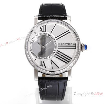 1-1 Swiss Replica Rotonde De Cartier Mystery Hours Watch Stainless Steel Diamond-set